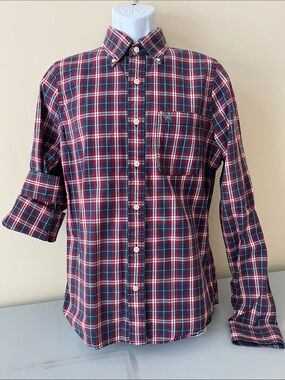 Abercrombie & Fitch Red and Navy Plaid Button-Down Shirt